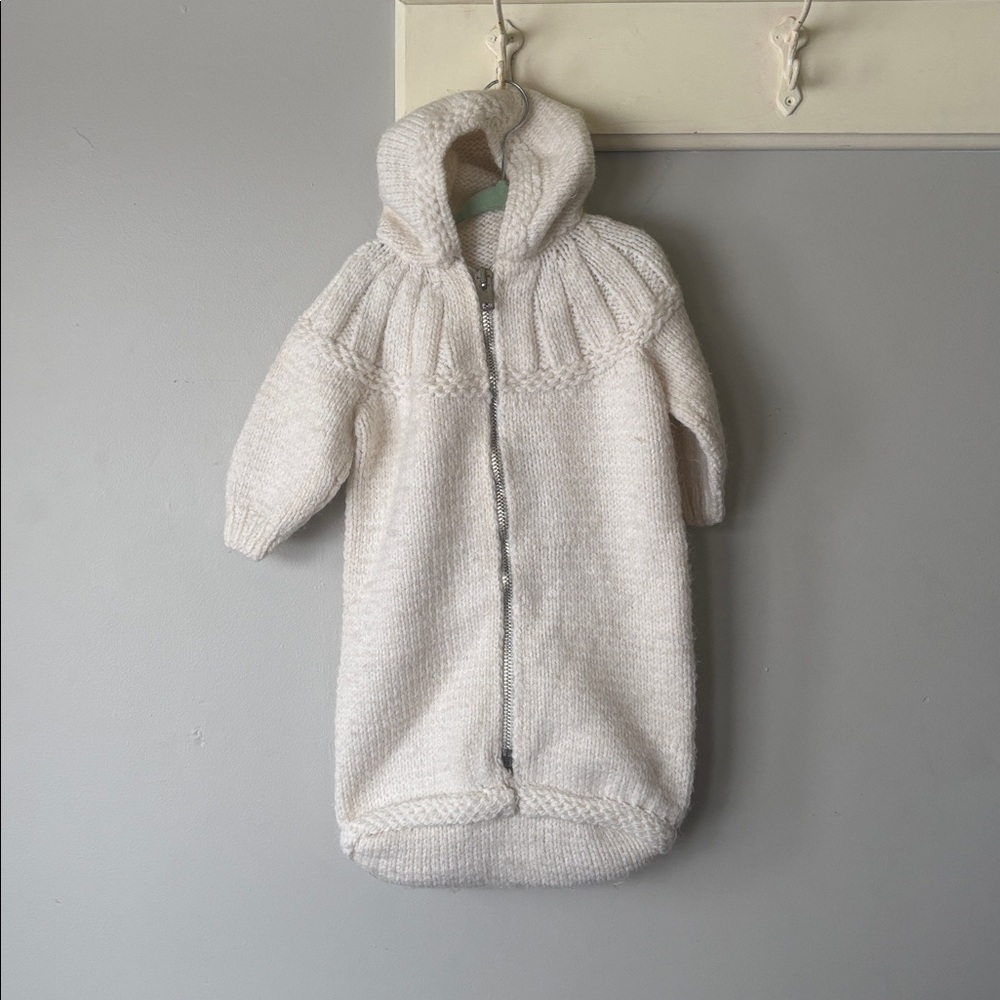 Handmade Baby Bunting Suit White Wool Knit Hooded 0–3 Months